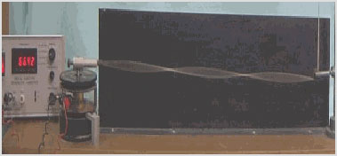 מעבדת הדגמות - גלים, אור ואופטיקה - הדגמה מס' 54 - גל עומד במיתר בעל שני חוטים בעובי שונה 